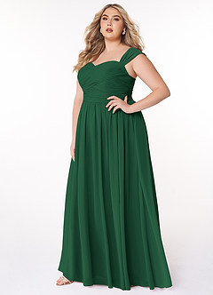 Azazie Zapheira Vestidos de damas de honor Vestido de Verde Oscuro de Gasa de Corte en A con Volante image7