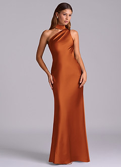 Azazie Seona Robes de demoiselle d'honneur Robe Sirène en Satin extensible Ue épaule Cannelle image7