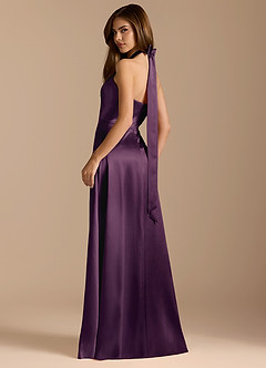 Azazie Tracie Bridesmaid Dresses Plum A-Line Pleated Metallic Satin Dress image9