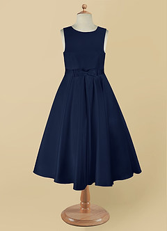 Azazie Coco Flower Girl Dresses Dark Navy A-Line Bow Matte Satin Dress image8