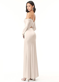 Azazie Hallie Bridesmaid Dresses White Alabaster Mermaid Off-The-Shoulder Long Sleeve Stretch Satin Convertible Dress image6