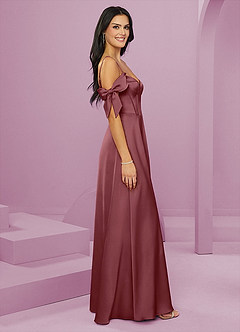 Barbie ♥ Azazie Bridesmaid Dresses Desert Rose A-Line Off the Shoulder Stretch Satin Dress image4