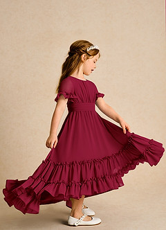 Azazie Kass Flower Girl Dresses Burgundy A-Line Pleated Chiffon Dress image5