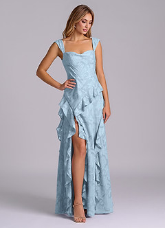 Azazie Sloane Vestidos de damas de honor Vestido de Azul Cielo de Devorado Floral de Corte en A con Escote de Corazón image4