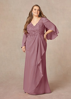 Azazie Perry Mother of the Bride Dresses Vintage Mauve Mermaid V-Neck Lace Chiffon Dress image9