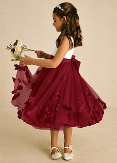 Azazie Sprout Flower Girl Dresses Burgundy A-Line Bow Tulle Dress image4