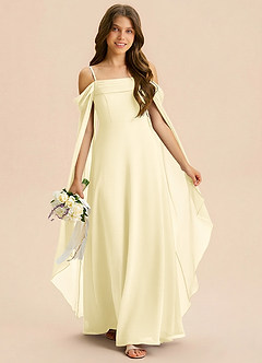 Azazie Moana Junior Linia A Pofałdowany Szyfon Długość podłogi Młodsza druhna Sukienka image3