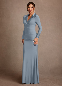 Azazie Syracuse Abiti per la Madre della Sposa Abito Tubino in Maglia Lussuosa Plissettato Blu Polveroso image4