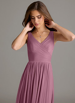 Azazie Keyla Bridesmaid Dresses Vintage Mauve A-Line Pleated Mesh Dress image7