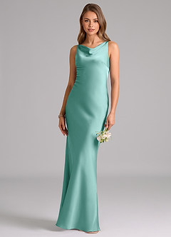 Azazie Allettie Bridesmaid Dresses Aqua Mermaid Stretch Satin Dress image1