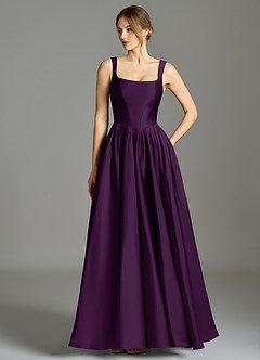 Azazie Verina Bridesmaid Dresses Grape A-Line Pleated Stretch Satin Dress image1