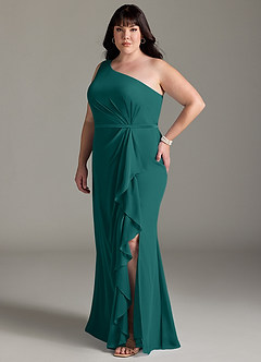 Azazie Liza Bridesmaid Dresses Peacock Mermaid One Shoulder Chiffon Dress image8
