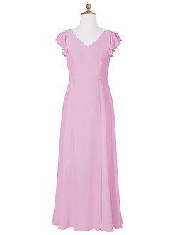 Azazie Claudine Junior Candy Pink A-Line Pleated Chiffon Dress image5