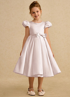 Azazie Pearl Flower Girl Dresses Rose Petal Ball-Gown Pleated Matte Satin Dress image5
