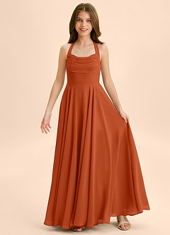 Azazie Kady Junior Burnt Orange A-Line Sweetheart Neckline Chiffon Dress image3
