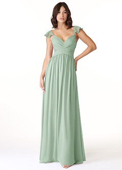 Azazie Lissa Bridesmaid Dresses Agave A-Line Lace Chiffon Dress image1