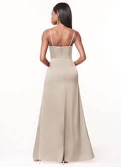 Azazie Maci Bridesmaid Dresses Frost A-Line V-Neck Pleated Stretch Satin Dress image3