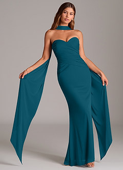 Azazie Katelyn Bridesmaid Dresses Ink Blue Sheath Strapless Mesh Convertible Dress image1