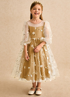 Azazie Elowen vestidos de niña de las flores Vestido de Caramelo de Encaje de Corte en A con Escote de Corazón image5