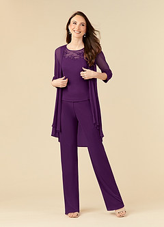 Azazie Frances Mother of the Bride Dresses Grape Jumpsuit/Pantsuit Scoop Mesh Dress image1