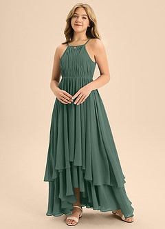 Azazie Elliora Junior Sea Moss A-Line Pleated Chiffon Dress image4