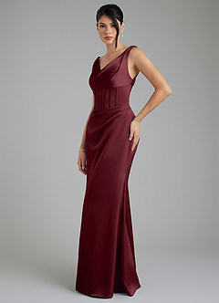 Azazie Spencer Bridesmaid Dresses Cabernet Mermaid Pleated Stretch Satin Dress image3