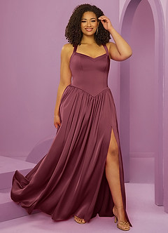 Barbie ♥ Azazie Bridesmaid Dresses Merlot A-Line with Pockets Stretch Satin Dress image8
