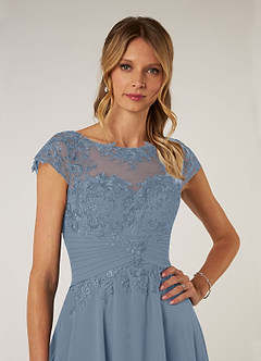 Azazie Shonda Abiti per la Madre della Sposa Abito in Chiffon Pizzo Blu Polveroso image6
