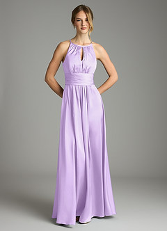 Azazie Bonnie Bridesmaid Dresses Lilac A-Line Pleated Stretch Satin Dress image3