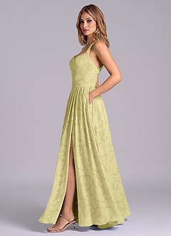 Azazie Francis Bridesmaid Dresses Lemon Sorbet A-Line Corset Floral Burnout Dress image3