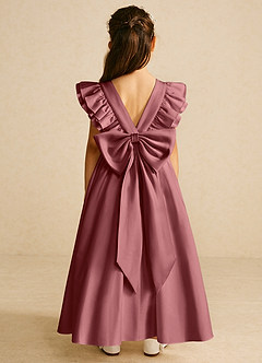 Azazie Piglette Flower Girl Dresses Amethyst A-Line Bow Matte Satin Dress image1