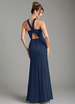 Azazie Rue Bridesmaid Dresses Dark Navy A-Line Halter Chiffon Dress image2