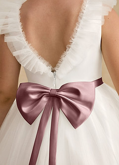 Azazie Amber Flower Girl Dresses Ivory Dusty Rose A-Line Bow Tulle Dress image5