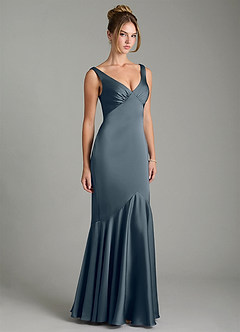 Azazie Alena Robes de demoiselle d'honneur Robe Sirène en Satin extensible Plissée Violet Crépusculaire image4