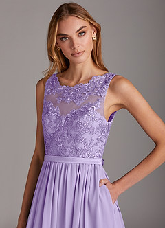 Azazie Elly Brautjungfernkleider A-Linie Rundhalsausschnitt mit Spitze Chiffon Kleid Flieder image6