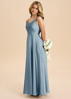 Azazie Bug Junior Abito A-Line in Raso Elasticizzato Plissettato Blu Polveroso image7