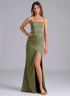 Azazie Donielle Robes de demoiselle d'honneur Robe Sirène en Satin extensible Corset Pistache image1