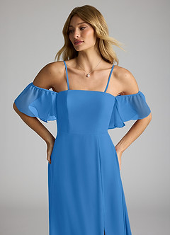 Azazie Sue Bridesmaid Dresses Blue Jay A-Line Off the Shoulder Chiffon Convertible Dress image2