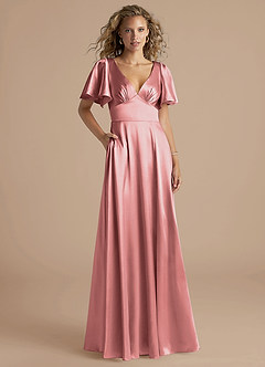 Azazie Kimber Robes de demoiselle d'honneur Robe Trapèze en Satiné métallisé Rayé Rosette image1