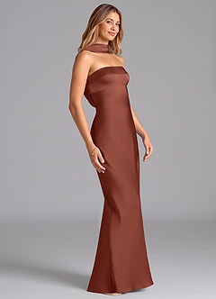 Azazie Lusinda Brudtärnklänningar Klä av Sjöjungfru i Stretch Satin Axelbandslös Kastanjebrunt image6