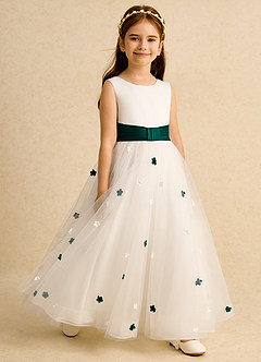 Azazie Cricket Flower Girl Dresses Ivory Pine Ball-Gown Pleated Matte Satin Dress image7