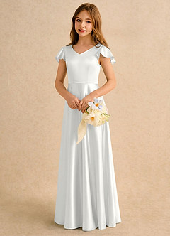 Azazie Nari Girls Formal Flower Girl Klänningar Klä A-Line i Stretch Satin med ärmar image4