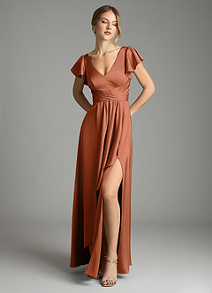 Azazie Omari Vestidos de damas de honor Vestido de Rosa De Cedro de Satén Elástico de Corte en A image1