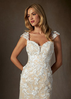 Azazie Salina Vestidos de novia Vestido de Blanco Diamante Champán de Tul de Corte Sirena con Corazón Lentejuelas image6