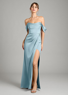 Azazie Johana Bridesmaid Dresses Moody Blue Mermaid Off the Shoulder Stretch Satin Convertible Dress image6