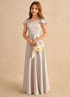 Azazie Nari Girls Formal Vente finale Robe Trapèze en Satin extensible avec manches Blushing Pink image4