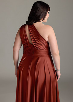 Azazie Charlize Robes de demoiselle d'honneur Robe Trapèze en Satin extensible Ue épaule Terracotta image8
