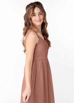 Azazie Evie Junior Agave A-Line Pleated Chiffon Dress image4