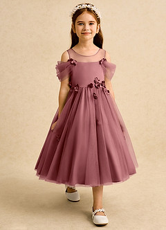 Azazie Juni Jurken voor bloemenmeisjes Baljurk Jurk van Tule Geplooid Amethist image7