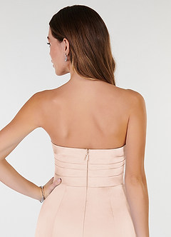 Azazie Yola Bridesmaid Dresses Blushing Pink Sheath V-Neck Pleated Stretch Satin Convertible Dress image7